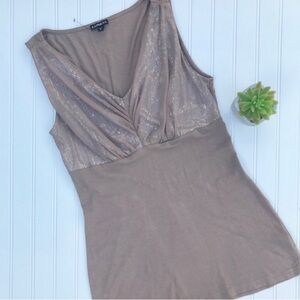 Express Brown Sequin Chiffon Overlay Tank Top –V-Neck Embellished Blouse (NWT)
